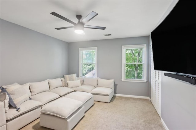 3837 Fenway Xing, Marietta, GA 30062 - living area with a ceiling fan, baseboards, and light carpet