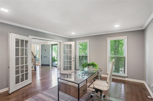 3837 Fenway Xing, Marietta, GA 30062 - office featuring crown molding, baseboards, wood finished floors, and recessed lighting