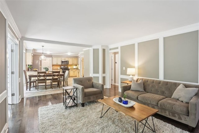 3837 Fenway Xing, Marietta, GA 30062 - living area with dark wood finished floors and ornamental molding