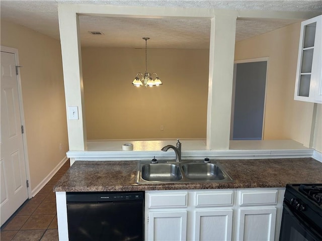 kitchen with white cabinetry, sink, pendant lighting, and black appliances