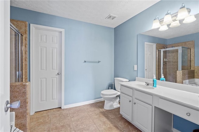 80 Riley Place Dr, Dawsonville, GA 30534 - full bathroom with a textured ceiling, vanity, a stall shower, and tile patterned floors