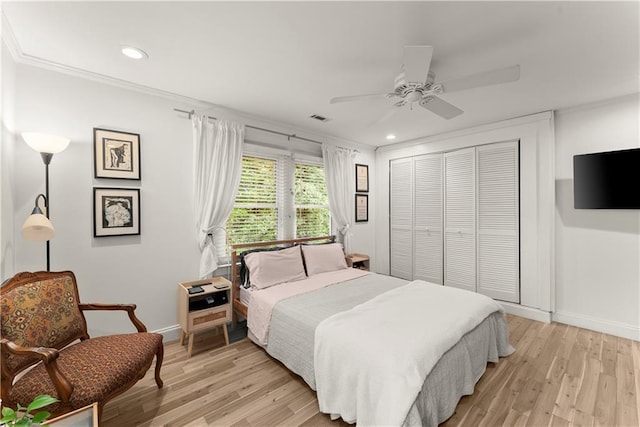 233 Spence Ave SE, Atlanta, GA 30317 - bedroom with baseboards, recessed lighting, a closet, light wood finished floors, and crown molding