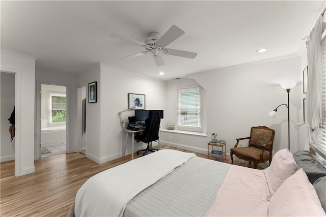 233 Spence Ave SE, Atlanta, GA 30317 - bedroom featuring baseboards, light wood-style floors, multiple windows, ornamental molding, and ceiling fan