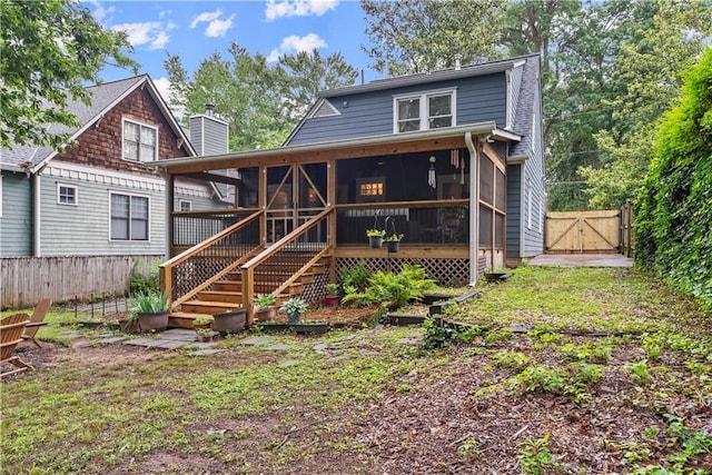 233 Spence Ave SE, Atlanta, GA 30317 - back of house featuring a sunroom, a gate, a chimney, and stairs
