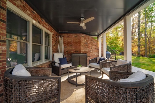 view of patio / terrace with a grill, an outdoor hangout area, and ceiling fan