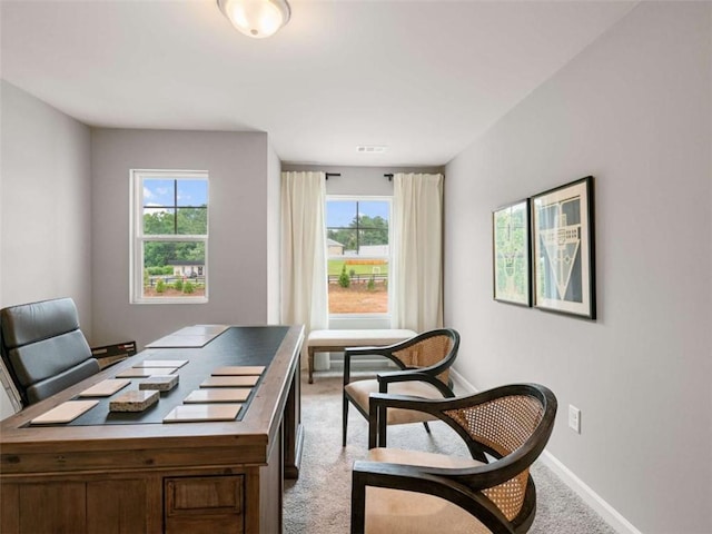 view of carpeted home office