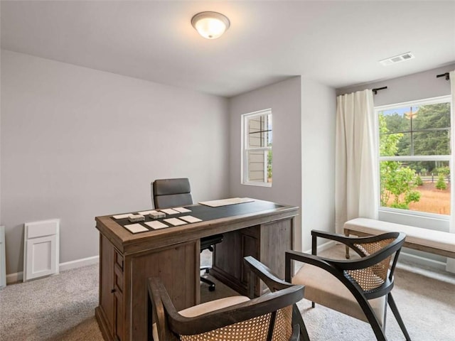 view of carpeted home office