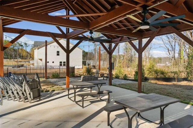 view of patio with a gazebo and ceiling fan