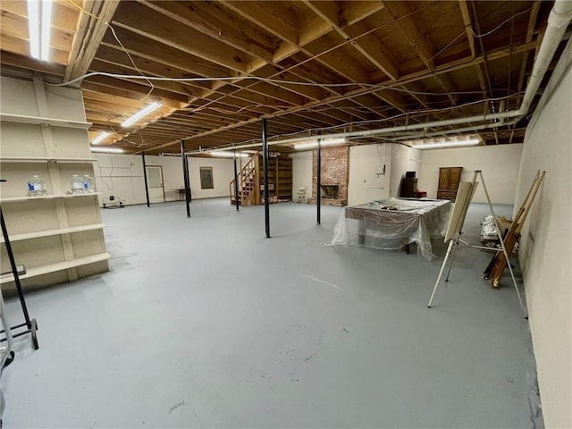 unfinished basement with stairway