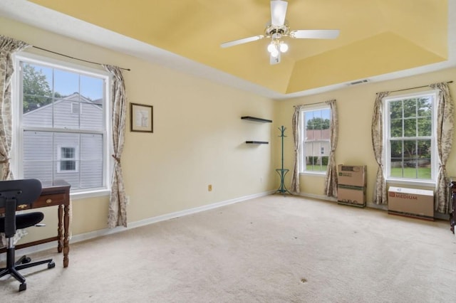 570 White Stag Ct, Suwanee, GA 30024 - unfurnished office with a raised ceiling, healthy amount of natural light, carpet floors, and baseboards
