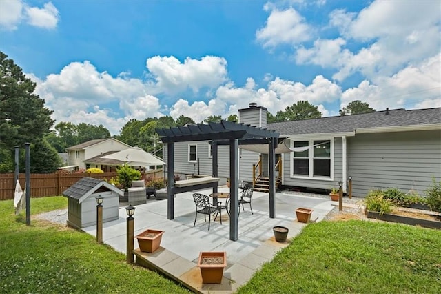 2711 Bluffton Rd, Buford, GA 30519 - rear view of house with a pergola, a chimney, and a patio area