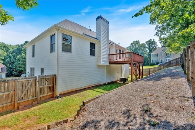 1331 Red Hill Rd, Marietta, GA 30008 - back of property featuring a deck, a fenced backyard, a chimney, and stairway