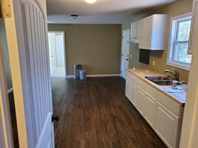 kitchen featuring white cabinetry, dark wood-type flooring, and sink