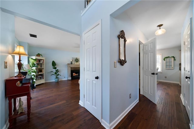 hallway featuring dark hardwood / wood-style flooring