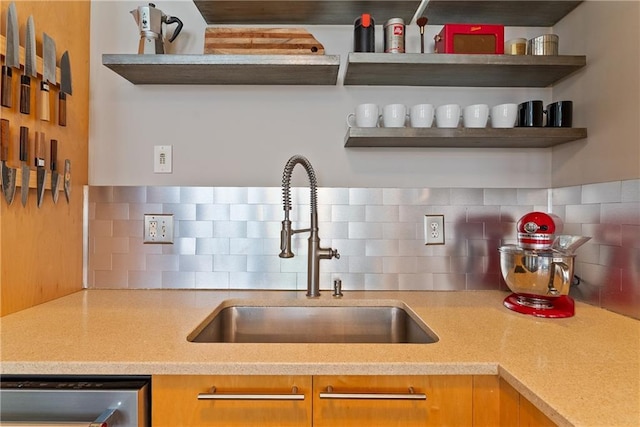 170 Boulevard Se E120, Atlanta, GA 30312 - kitchen with open shelves, light countertops, dishwasher, and backsplash