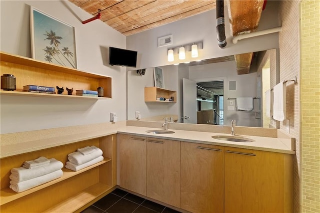 170 Boulevard Se E120, Atlanta, GA 30312 - full bath with wood ceiling, double vanity, and tile patterned floors