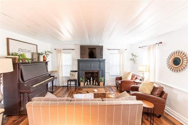 living room with hardwood / wood-style flooring