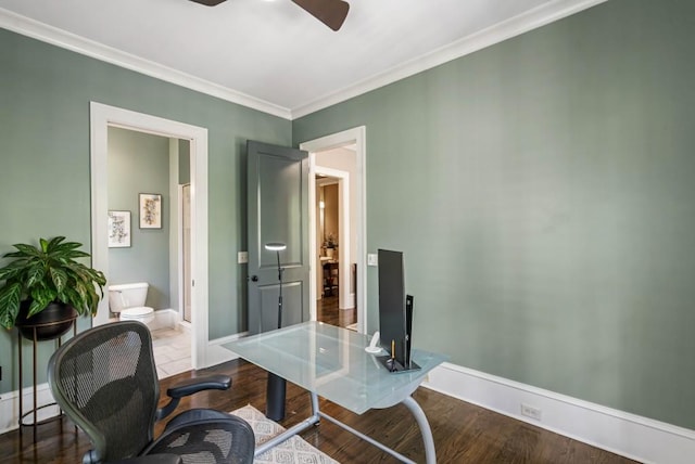 970 N Ormewood Park Dr SE, Atlanta, GA 30316 - office space featuring a ceiling fan, crown molding, baseboards, and wood finished floors