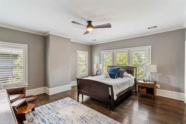 970 N Ormewood Park Dr SE, Atlanta, GA 30316 - bedroom featuring baseboards, crown molding, wood-type flooring, and ceiling fan