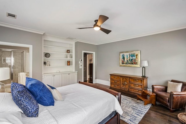 970 N Ormewood Park Dr SE, Atlanta, GA 30316 - bedroom with wood finished floors, ornamental molding, ceiling fan, and baseboards