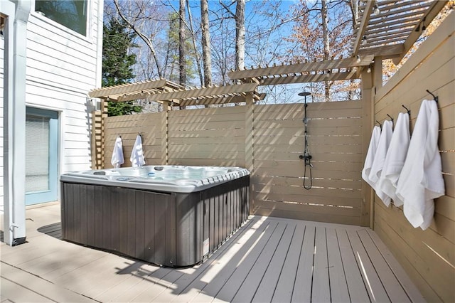 deck with outdoor dining area and stairs