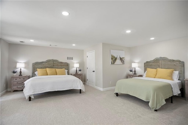 bedroom with a ceiling fan, dark wood-style floors, visible vents, access to exterior, and french doors