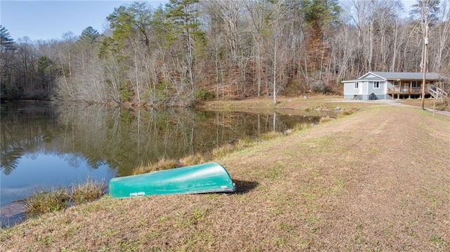 exterior space featuring a water view