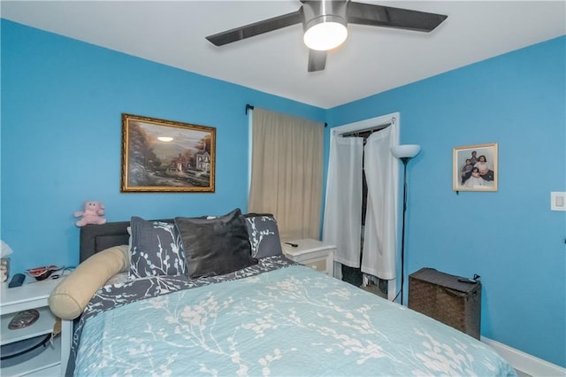 bedroom featuring ceiling fan