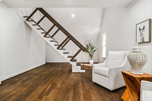 sitting room with dark hardwood / wood-style floors