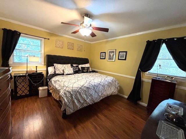 4519 Sims Ct, Tucker, GA 30084 - bedroom with ceiling fan, ornamental molding, and wood finished floors