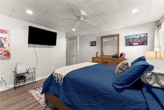 322 Windy Ridge Dr, Demorest, GA 30535 - bedroom featuring wood finished floors, recessed lighting, ceiling fan, and a paneled ceiling