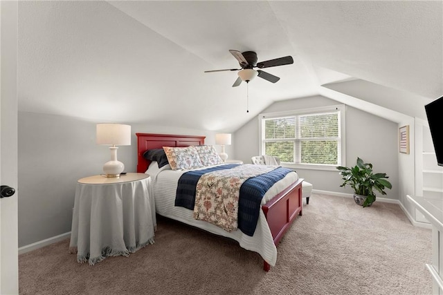 322 Windy Ridge Dr, Demorest, GA 30535 - bedroom with vaulted ceiling, carpet, and a ceiling fan