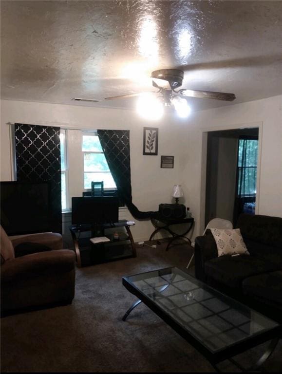 51 Mullis St, Fairburn, GA 30213 - carpeted living room with ceiling fan