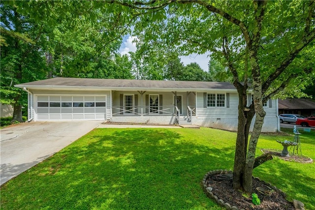 120 Lakeside Dr, Ellenwood, GA 30294 - single story home with a porch, a garage, driveway, and a front yard