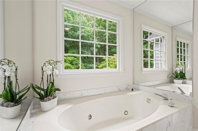 4792 Fairville Ct, Marietta, GA 30062 - bathroom with a whirlpool tub and ornamental molding