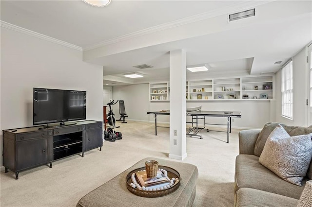 4792 Fairville Ct, Marietta, GA 30062 - carpeted living area with crown molding, baseboards, and an office area