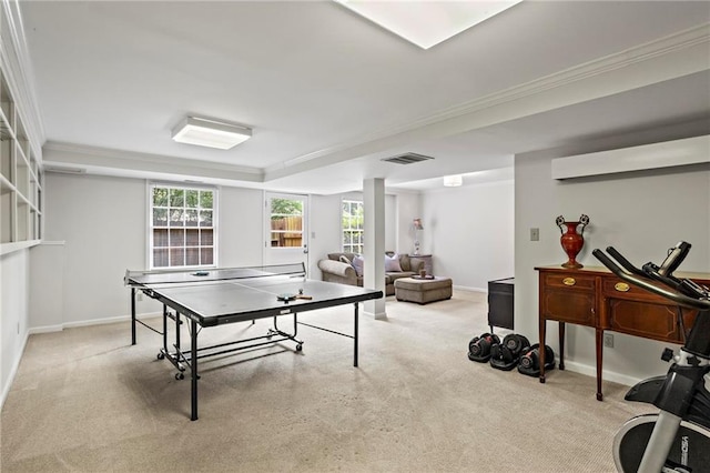 4792 Fairville Ct, Marietta, GA 30062 - playroom featuring ornamental molding, carpet floors, baseboards, a wall unit AC, and a raised ceiling