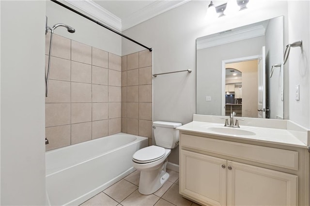 4090 Danbury Farms Dr, Cumming, GA 30040 - full bath with vanity, toilet, tub / shower combination, tile patterned flooring, and ornamental molding