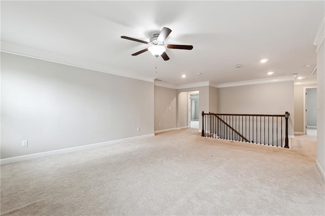 4090 Danbury Farms Dr, Cumming, GA 30040 - unfurnished room featuring recessed lighting, crown molding, a ceiling fan, baseboards, and light colored carpet