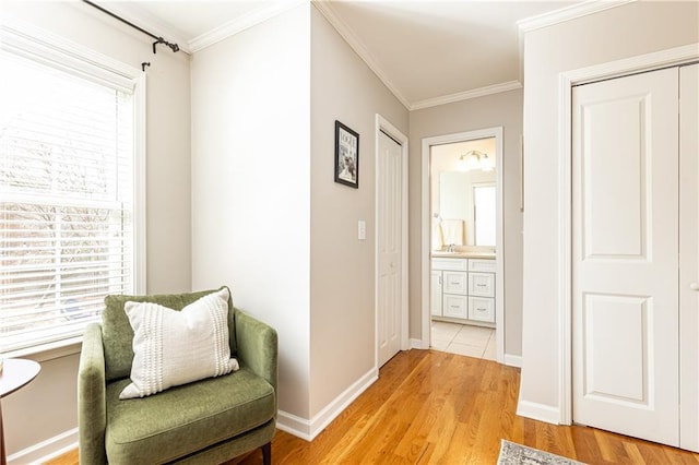 interior space featuring hardwood / wood-style flooring and crown molding