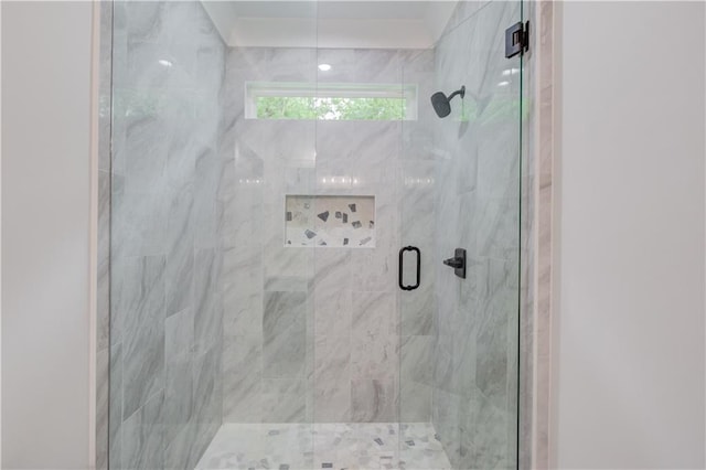 bathroom with a shower stall