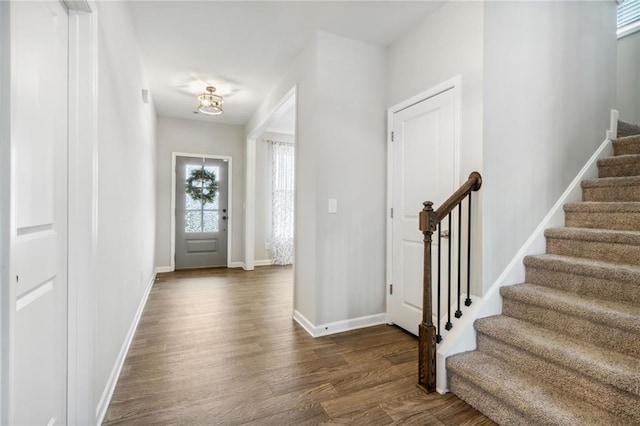 foyer entrance featuring dark hardwood / wood-style floors