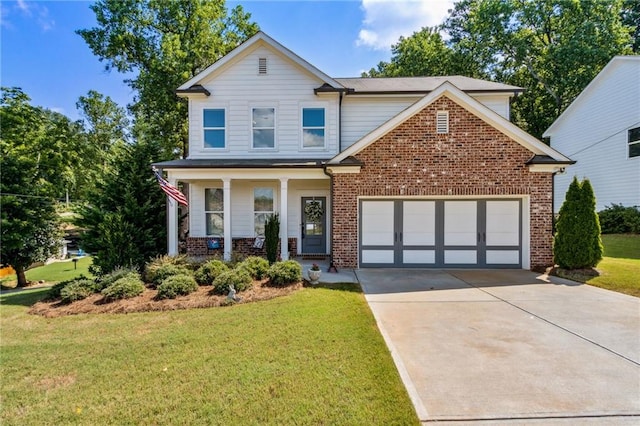 view of front facade with a garage and a front lawn