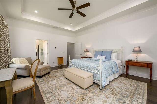 400 Fox Valley Dr, Monroe, GA 30656 - bedroom with a tray ceiling, crown molding, wood finished floors, baseboards, and recessed lighting