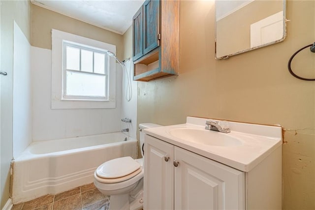 bathroom featuring toilet, bathing tub / shower combination, and vanity