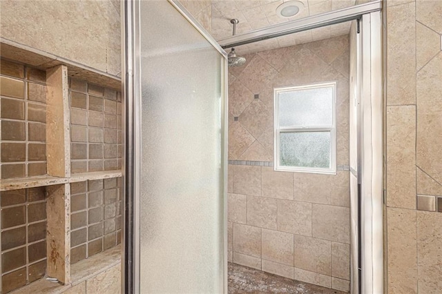 bathroom with a stall shower