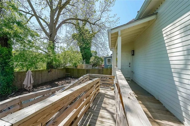 view of home's exterior featuring a wooden deck and a fenced backyard