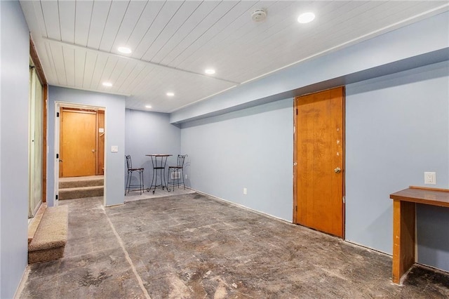 3055 Henderson Mill Rd, Atlanta, GA 30341 - finished basement with recessed lighting, wooden ceiling, and a bar