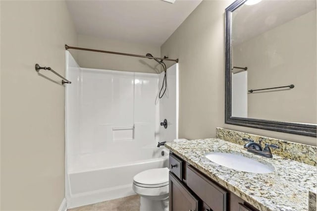 full bathroom with tile patterned flooring, vanity, toilet, and bathing tub / shower combination