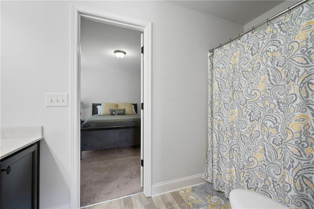 176 Red Wood Dr, Dallas, GA 30132 - full bath with vanity, toilet, baseboards, wood finished floors, and ensuite bathroom
